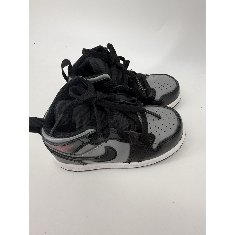 Nike Air Jordan 1 Mid Toddler Shoes Black Gray Red Size 7C High Top